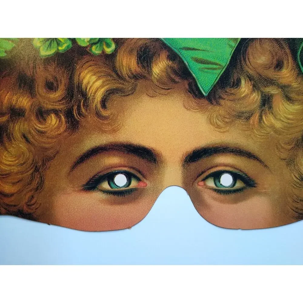 Vintage St. Patrick's Day Eye Mask Die-Cut Paper Shamrocks Lady